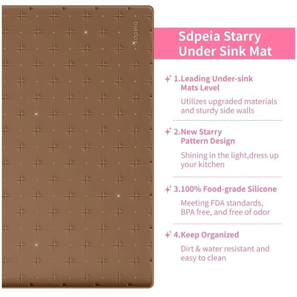 Sdpeia Under Sink Mat For 22 x 19 Cabinet Upgraded Silicone Waterproof Mat Brown